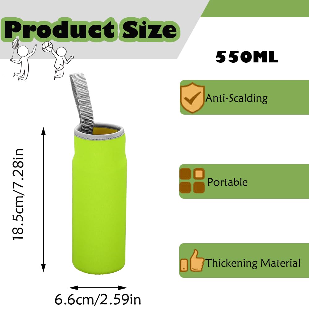 WsKingWA Neoprene Water Bottle Sleeve - Outdoor Hiking Travel Carrier (550ml, Grass Green), 18.5 x 6.6 x 18.5 cm - Image 2