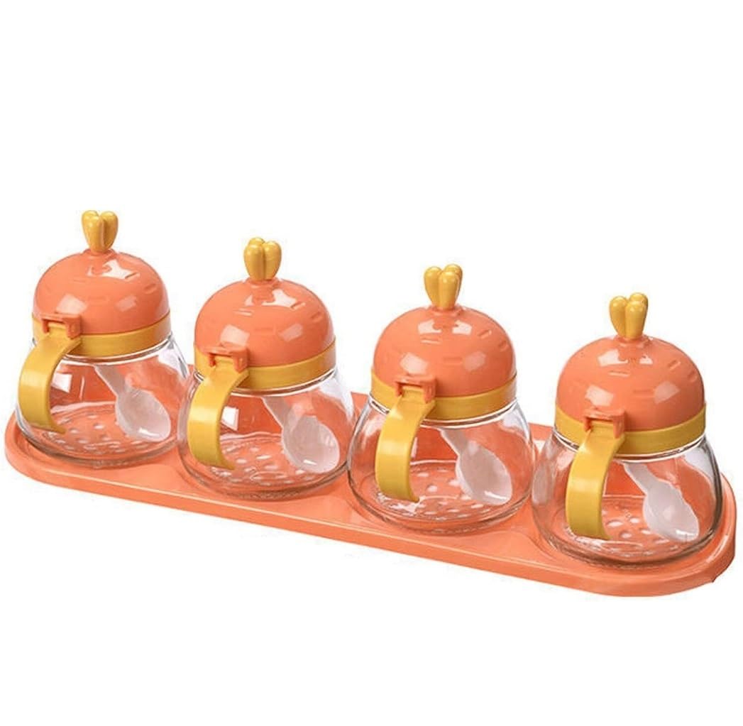 BCJMKDX Fermenter. Seasoning Container Set With Spoon And Lid Glass Condiment Jar Spice Organizer(A)