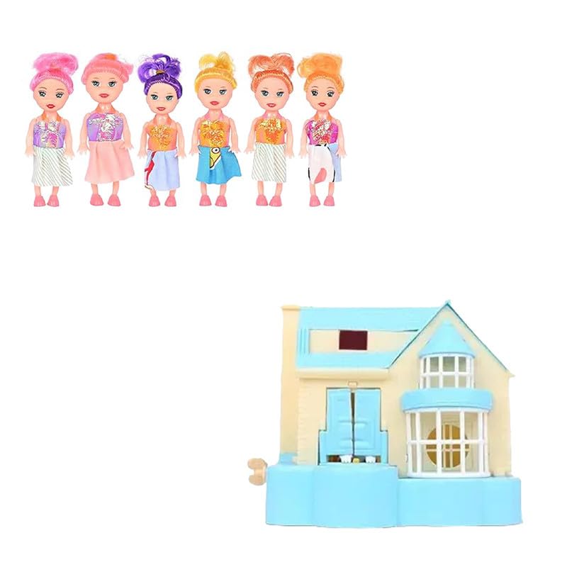 AKTOON TOYS (Combo Pack) Dog House Piggy Bank for Kids House of Puppy Coin & 6 Sisters Doll with Beautyful Hair & Movable Body Parts Doll Set - Multicolor