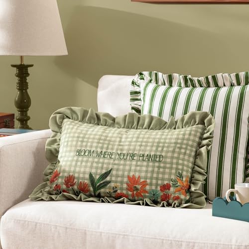 Coussin rempli de Polyester vert 30x50cm rectangulaire à volants brodé