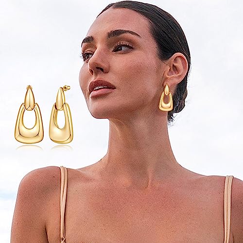 Large Geometric Drop Dangle Earrings for Women 18K Gold Long Waterdrop Link Dangle Earrings Trendy Jewelry4