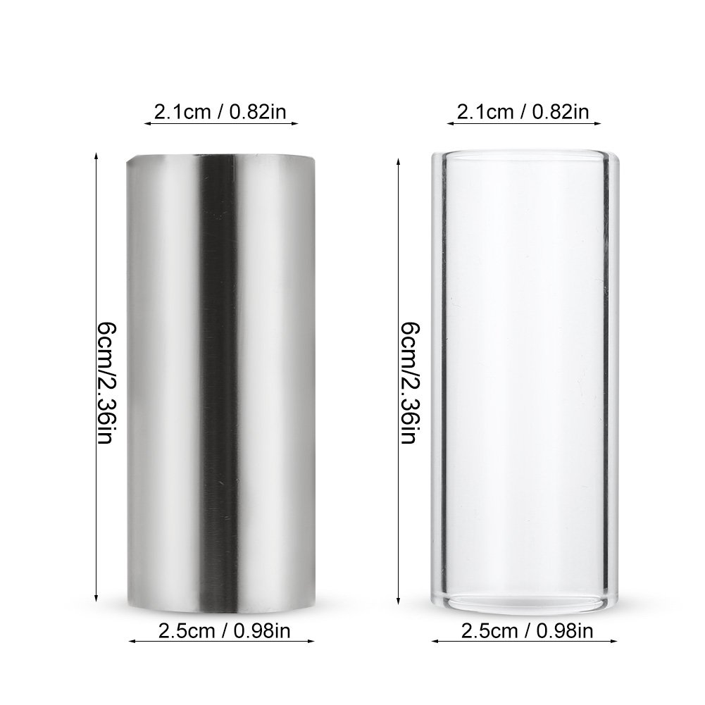 2pcs 6CM slide de guitare, slide en Verre et Acier Inoxydable Accessoire pour Guitare Basse