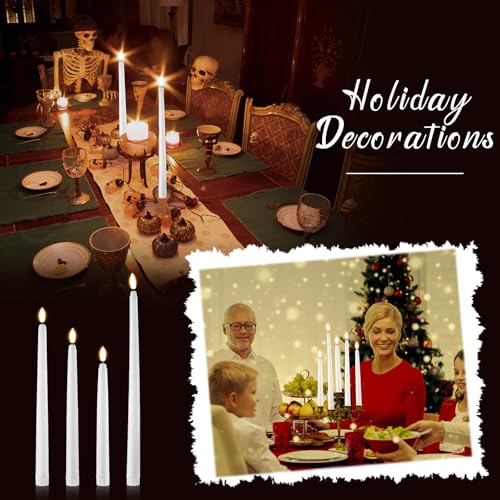 Image of Baquler 100 Pcs Flameless Taper Candles LED Battery Operated Bulk,White | Flickering Glow, Artificial Fake Candles for Weddings Christmas Halloween, 4 Sizes 8.5-12.8 in, Safe Flameless Table Decor
