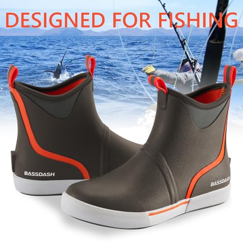 Image of BASSDASH Men's 6 inch Waterproof Deck Boots with Breathable Lining Anti-slip Neoprene Rubber Ankle Rain Boots for Fishing Boating