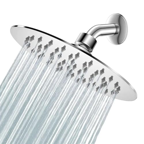 Soffione doccia a pioggia 8 pollici, soffione rotondo a cascata, soffione doccia a pioggia, regolabile a 360°, filettatura universale G1/2', cromato con barra di montaggio