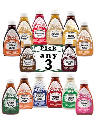 Skinny Food Co Zero Calorie Syrup 425ml | Pick Any 3 Flavours | Sugar Free Fat Free Vegan & Gluten Free | Ideal for Pancakes Desserts Porridge Yoghurt & Shakes | 3 Pack