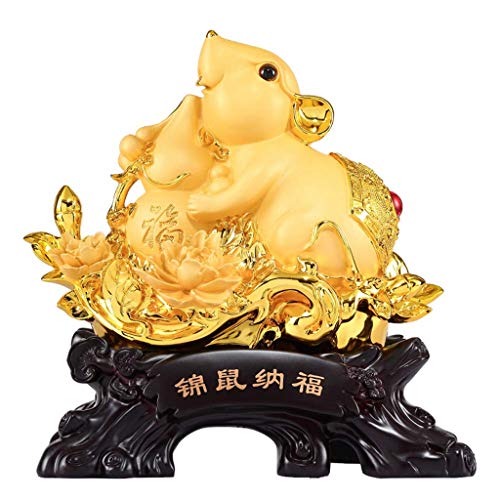 Statue rat en résine dorée Feng Shui de décoration de table pour le zodiaque chinois