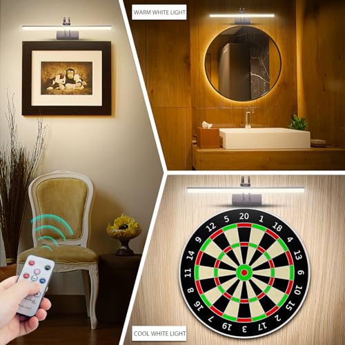 Image of RAIFOOLLY Picture Light, 2 Colors Art Lights for Paintings,16 inch inch Battery Operated Wall Light,Remote Control Painting with Timer and Dimmable for Frame, Portrait, Dartboard (BLACK), RF00300