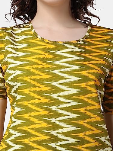 Image of POPWINGS Casual Printed Puff Sleeves Round Neck Top for Women || Stylish Summer Tops for Women || Hip-Length Women Top