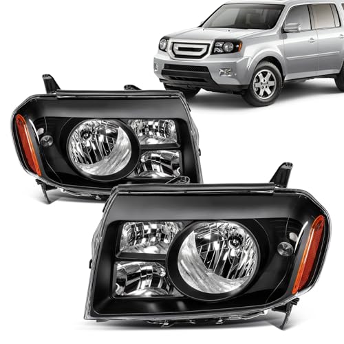 Fits for 2009-2011 Honda Pilot Headlight Assembly Halogen Headlamp Replacement Driver Passenger Side Black Housing Amber Reflector #HO2518125 33150-SZA-A01 HO2519125 33100-SZA-A01