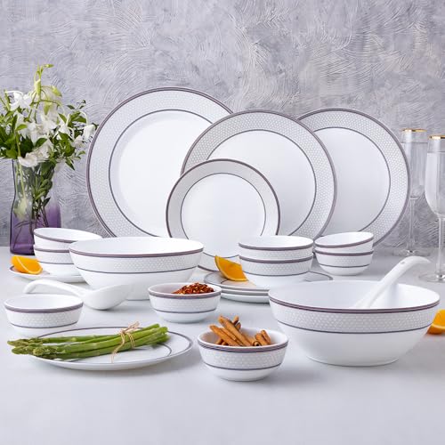 Image of Larah by Borosil 29pc Opalware Starlight Dinner Set for Family of 6 | Microwave & Dishwasher Safe Crockery Set for Dining & Gifting | Plates & Bowls