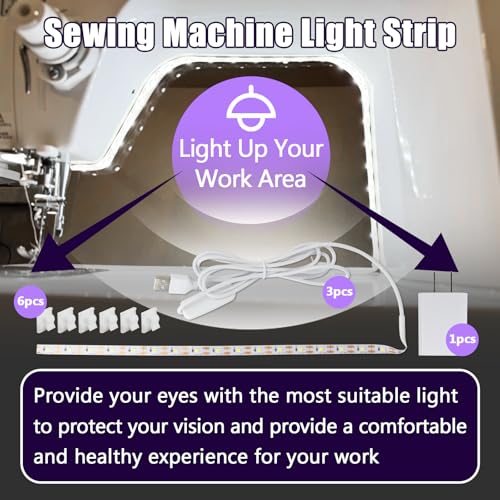 Image of 3Pcs Sewing Machine Light Strip with Pushbutton Dimmer, 12in Sewing Machine Lights Led Strip with 17LEDS, Daylight White Sewing Machine Light Fits All Sewing Machines