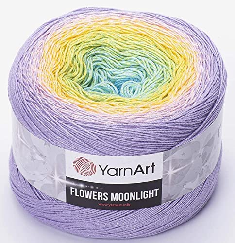 Image of Yarn Art Flowers Moonlight Glitter Cotton Yarn, Weight 9.17oz Length 1093 Yards Rainbow Crochet, Metallic Lurex Handknit Shiny, Silvery Cake, Multicolor Cotton, Rainbow Crochet (3285)