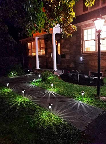 Enchanted Spaces Bronze Solar Path Light, Set of 6, with Glass Lens, Metal Ground Stake, and Extra-Bright LED for Garden, Lawn, Patio, Yard, Walkway, Driveway