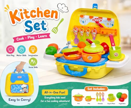 Image of Zest 4 Toyz Kitchen Set for Girls with Suitcase Kitchen Playset for Girls Kitchen Cooking Suitcase (22 Pcs) Cooking Toy Pretend Play Toys for Kids
