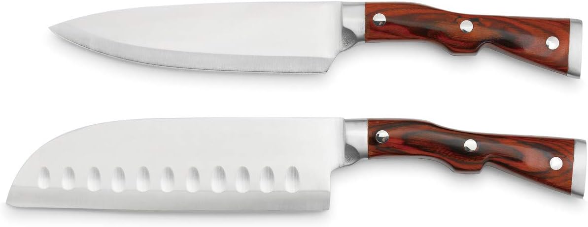 Set Cuchillos Cocina 2 Piezas Acero Inoxidable Madera