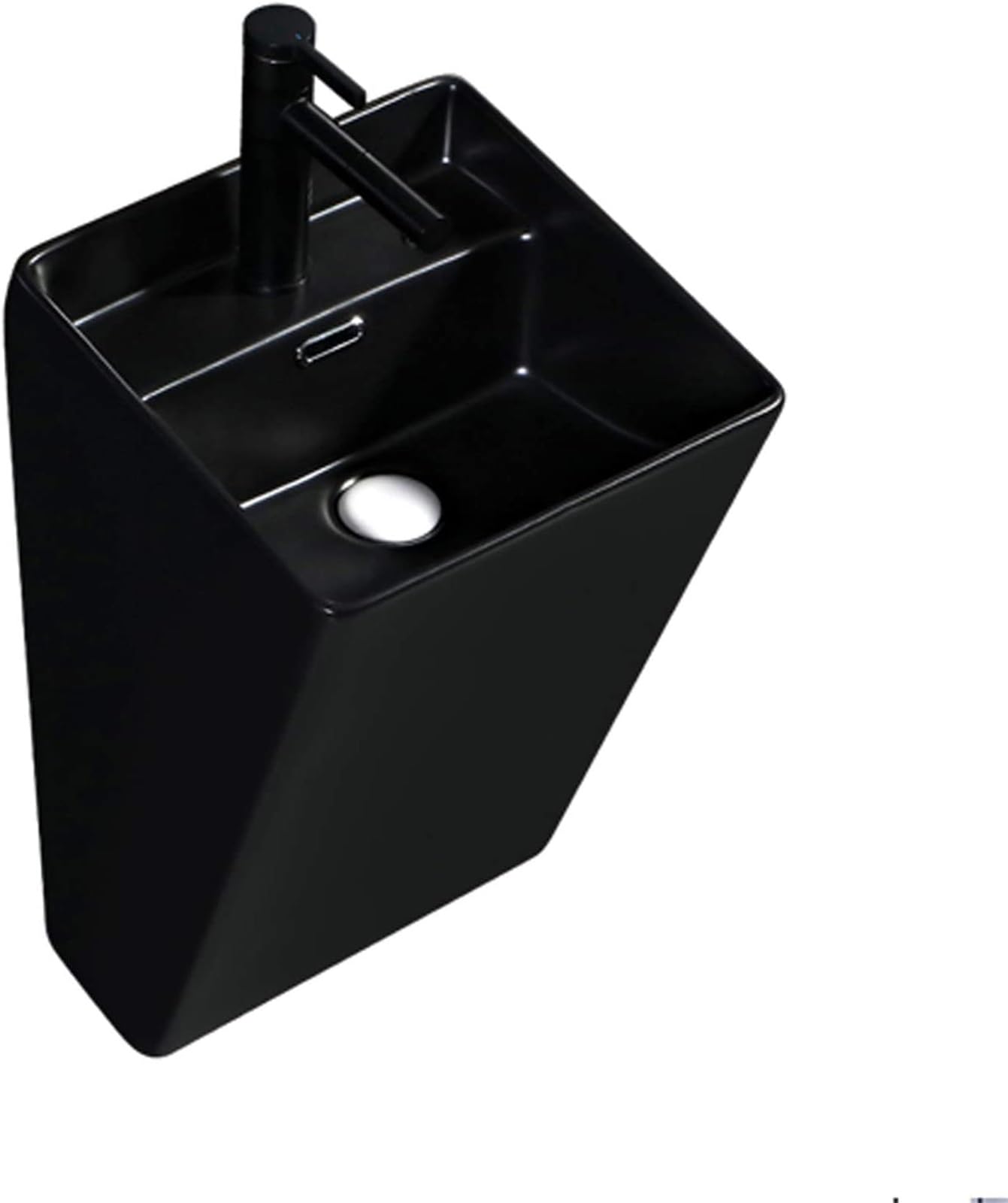 ASerZenith Bathroom Vessel Sink Ceramic Bathroom Sink Wall Mount Bathroom Sink, Rectangle Ceramic Vessel Sink With Single Faucet Hole, For Toilet Lavatory Kitchen Cloakroom(Black)