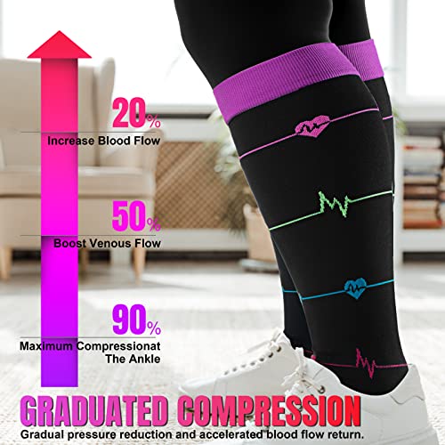 Image of 4Pairs Plus Size Compression Socks For Women&Men,Wide Calf Knee High Socks | Bropite plus-size knee high compression socks,wide calves for circulation swelling pregnancy nurses and travel