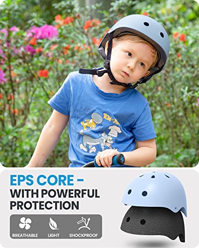 Outdoormaster Youth & Kids Bike Helmet - Adjustable Multi-Sports Skateboard Helmet With Removable Liners For Balance Bike, Toddler Scooter, One Wheel Hoverboard - Light Blue - L #TOP4