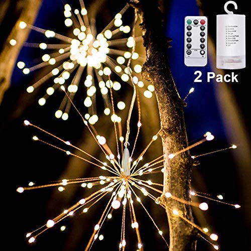 OSORD 200 LED 2 Pack Starburst Light, 【New Version】 Fairy String Light with Remote Control, 8 Modes Battery Operated Hanging Starburst Lights,Decorative String Lights for Christmas,Holiday,Garden