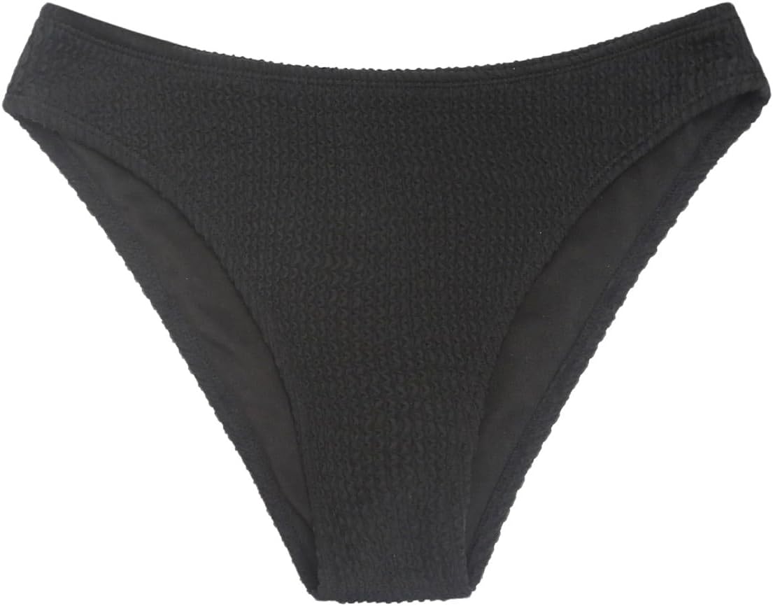 Milumia Women's Textured Bikini Bottoms Mid Waisted Cheeky Beach Swimsuit Bottoms