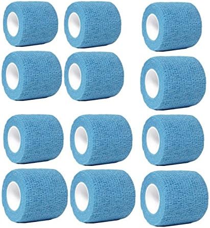 Self-Adherent Stretch Cohesive Athletic Tape Wrap Bandage 2 inches by 6 yards (Pack of 12) by Aguaton (Light Blue)