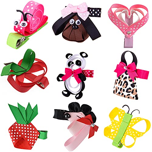 9 Pack Baby Hair Bows Partially with Lined Clips Small Cute Animal Sculpture Hair Barrettes Accessories for Toddlers Kids Little Girls LCLHB