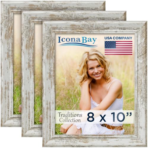 8x10 Picture Frames, White Driftwood, 3 PK, Rustic Wood Pattern, Traditions