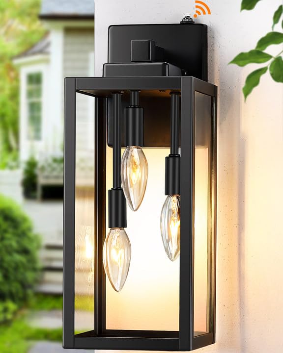 Large 20" Black Outdoor Wall Sconce – 3-Light Exterior Lantern For Porch, Garage, Patio (E12 Base)