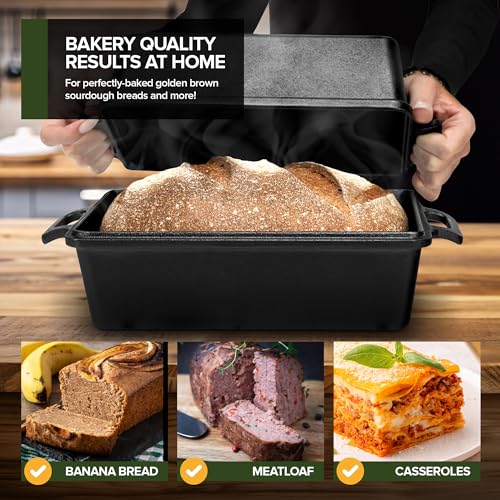 Modern Innovations Cast Iron Bread Pan with Lid 9x5 Inch, Pre-Seasoned Loaf Pan for Baking Sourdough, Banana Bread, Meatloaf and Casseroles, Heavy Duty Dutch Oven Style Pan - Image 6