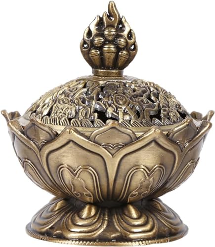 Classic Lotus Incense Burner2.7Inch Charcoal Incense Burner Holder Cone Incense Holder Cone Incense Cone Holder Bakhoor Burner for Home Office Decor Meditation and Spiritual Relaxation(Bronze Color)
