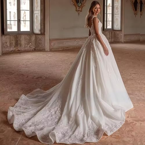 Hegabch Plus Size Ball Gown Wedding Dresses For Bride A Line White Beach Bridal Dress With Train Lace Appliques Tulle Wedding Gowns Backless Us28W He1081H039 #TOP10