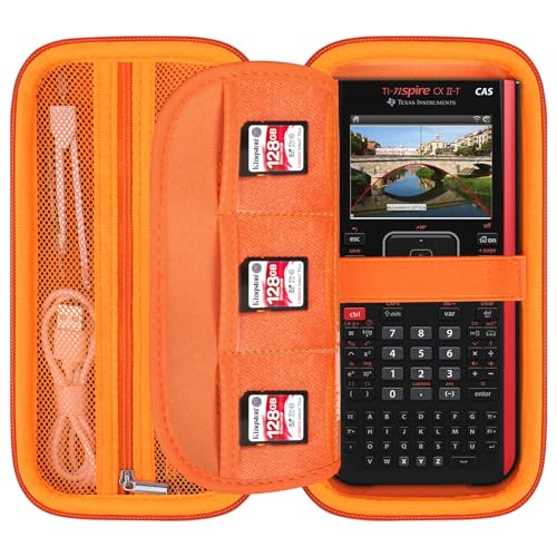 Elonbo Tragetasche für Texas Instruments TI-Nspire CX II CAS/CX II/CX/CX CAS Farbgrafikrechner, zusätzliche Netztasche passt zum Ladekabel, Ladegerät, Handbuch, Orange