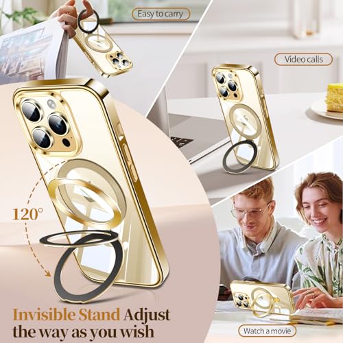 Image of ESTPEAK Titanium Gold CD Mag-Stand Case for iPhone 12 Pro Max Case with Invisible Magnetic Ring, [Fit for MagSafe] [Never Yellowing] Top Clear Phone Case Cover for iPhone 12 Promax 6.7 inch