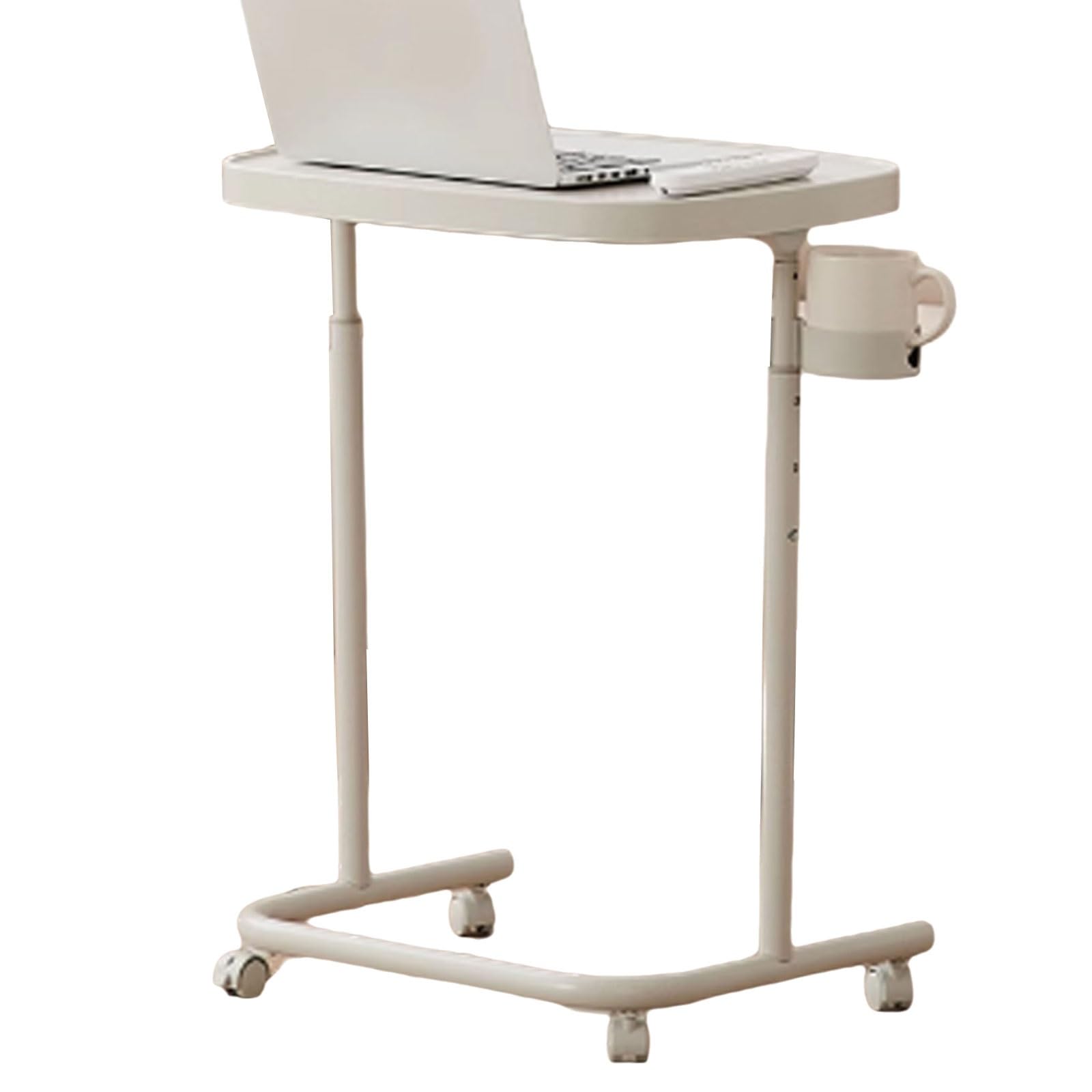 Mesa con Ruedas Mesa Auxiliar Ajustable De Hierro Mesa Ayuda Mayores para Cama Y Silla De Ruedas Tablero Giratorio 90 Capacidad De Carga Máxima 12kg(White)