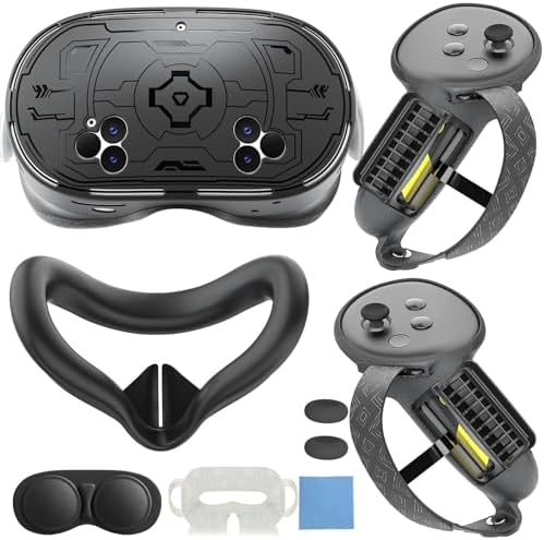 7-in-1 Protective Silicone Cover Set Compatible with Meta Quest 3s Accessories, Included Upgrade Battery Opening Controller Grips, Silicone Face Cover and TPU Hard Shell Cover_(TPU-Black)