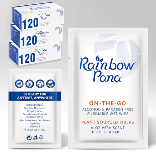 RainbowPana Flushable Wipes – 360 Count, Individually Wrapped