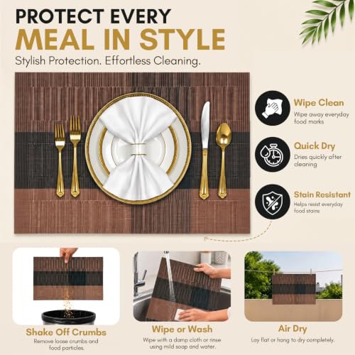 Image of Solitude Set of 6 Dining Table Placemats | Non-Slip PVC Table Mats, Heat Resistant, Washable, Stain-Resistant Surface, (Brown & Black, 45 x 30 cm)