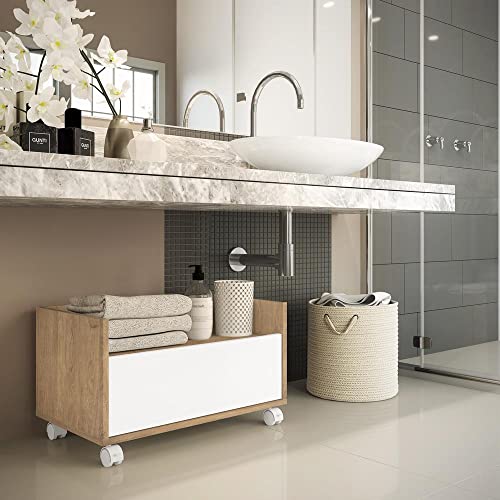 Gabinete Armário Banheiro 80 cm c/Rodízios Multimóveis Rustic/branco