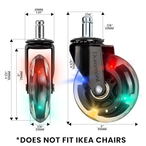 Image of Office Chair Wheels - Set of 5 Rollerblade-Style Caster Wheels, Smooth & Quiet Rolling, Protects Hardwood Floors & Carpets, Universal Fit, Durable and Long-Lasting - Multicolor