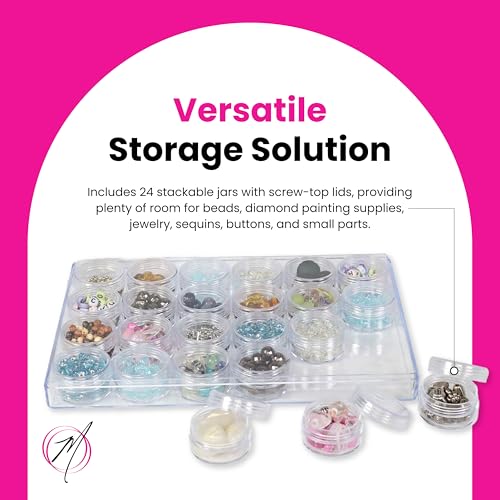 Image of Everything Mary 24-Jar Bead Organizer - Large Clear Plastic Case for Diamond Painting, Jewelry & Craft Beads - Storage Box with Screw-Top Jars for Diamond Art & Small Supplies