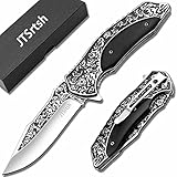 Pocket Knife, Folding Knife with Safety Liner-Lock, Stainless Steel and Wooden Handle, for Camping, Fishing, Hiking, Outdoor Activities Home Improvement, Gifts for Men (Black)