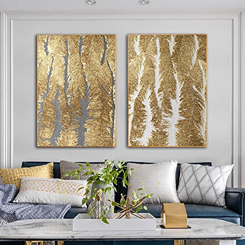 Peinture abstraite dorée en toile moderne, duo d'art marbre