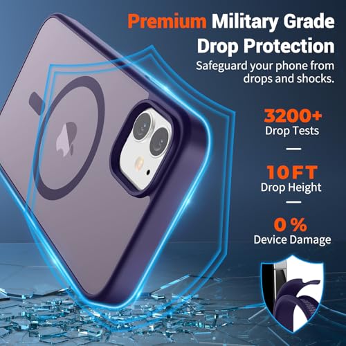 Image of SUPFINE Magnetic for iPhone 12 Mini Case & iPhone 13 Mini Case (Compatible with MagSafe) (Military Grade Drop Protection) Slim Translucent Matte Shockproof Phone Cover,Dark Purple