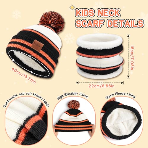 Image of Kids Winter Hat Gloves Scarf Set: Girls Boys Beanie Fleece Lined Ages 6-10 | Kids Beanie Hats Gloves Neck Warmer Knit Set, with Thick Warm Fleece Lining, for Child Gift, Cold Weather Ski, Snow