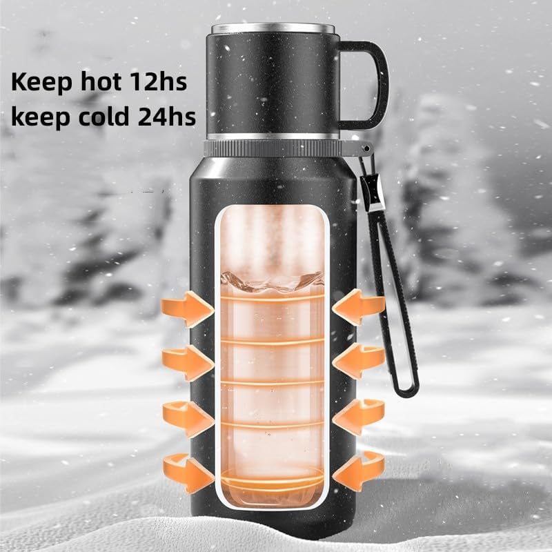 Miniatura 6 de Coffee Thermos - Botella de agua térmica de 27 onzas con asa, vacío de doble pared, botellas de agua de acero inoxidable 1810 para la escuela