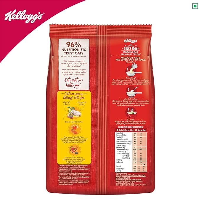 Image of Kellogg's Oats| Rolled Oats| High in Protein and Fibre, Low in Sodium | 400g Pack