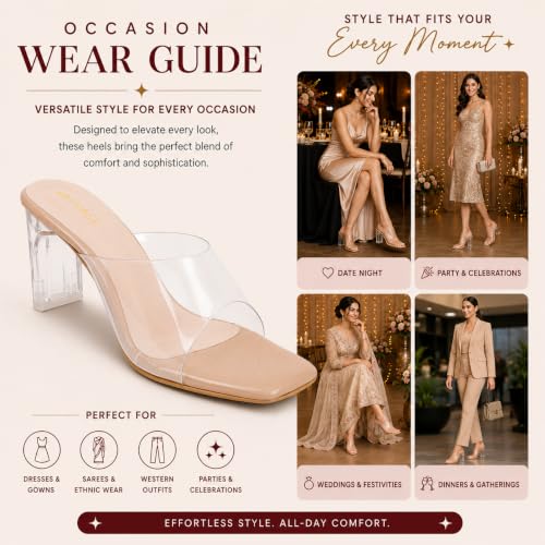 Image of TRASE Transparent Block Heels for Women Stylish | Fashionable Heel Sandals for Girls | Elegant & Formal Footwear