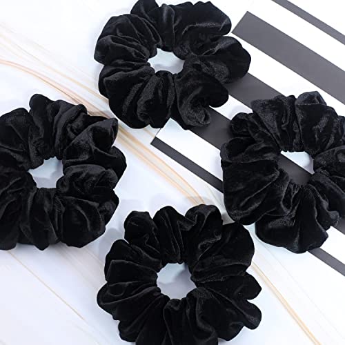 VENUSTE Big Scrunchies for Women Thick Hair Premium Velvet Extra Large Scrunchy Elastic Hair Bands Accessories, 4 Pack (Black) - Image 2