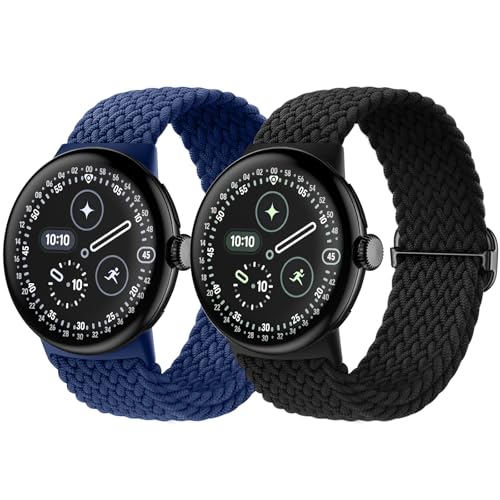 Maledan 2 Pack Braided Nylon Strap Compatible with Google Pixel Watch 3 Strap 45mm Elastic Stretchy Nylon Sport Loop Band for Google Pixel Watch 4/3 45mm for Men Women